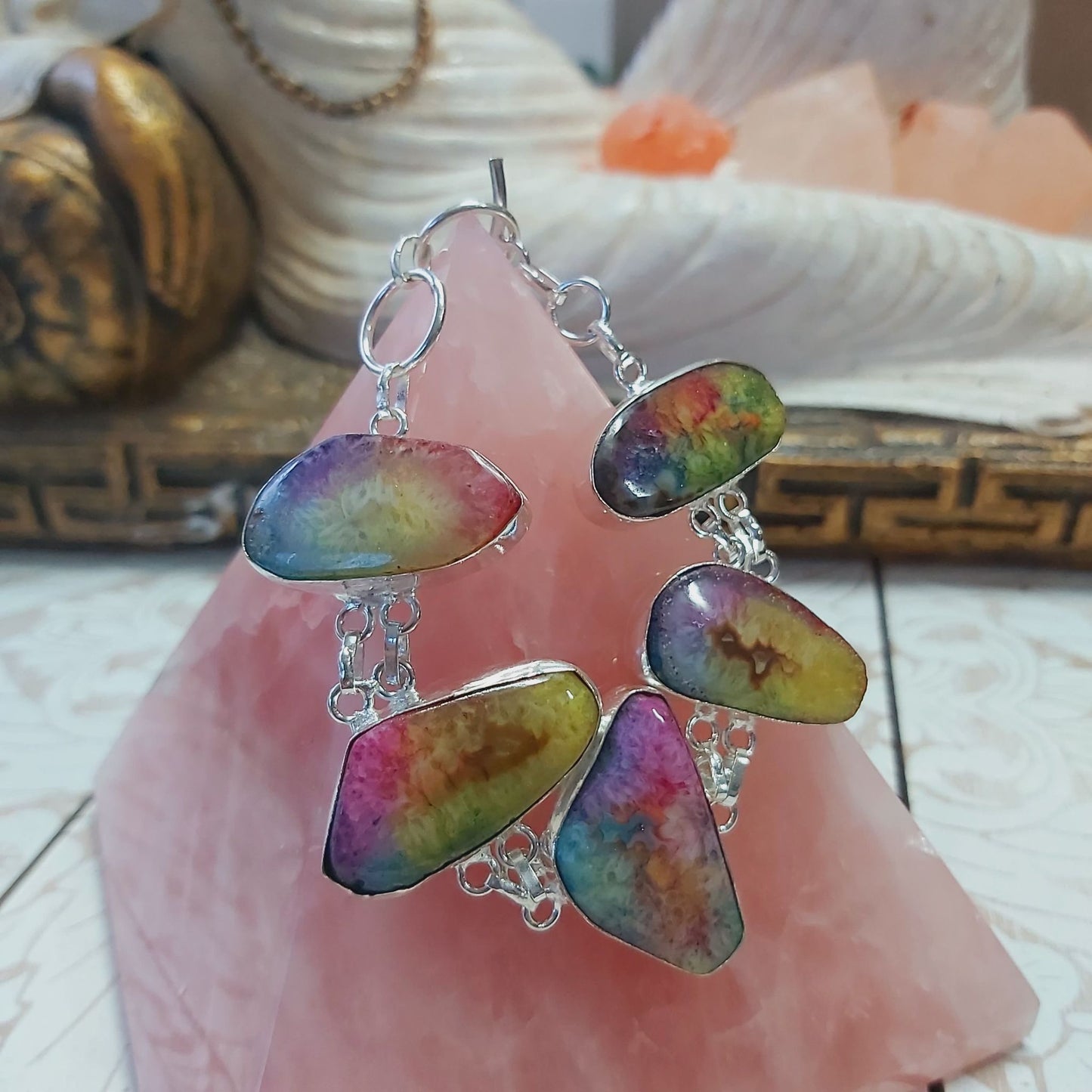 Rainbow Agate Psychic Gemstone Bracelet 18 cm (E2485)