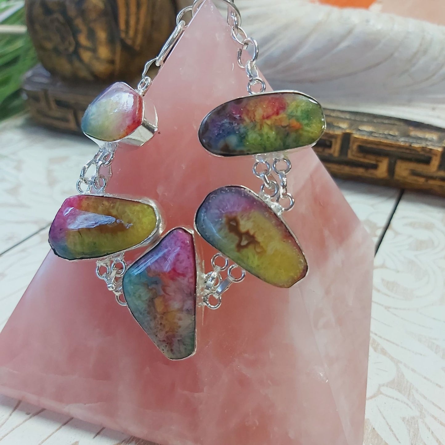 Rainbow Agate Psychic Gemstone Bracelet 18 cm (E2485)