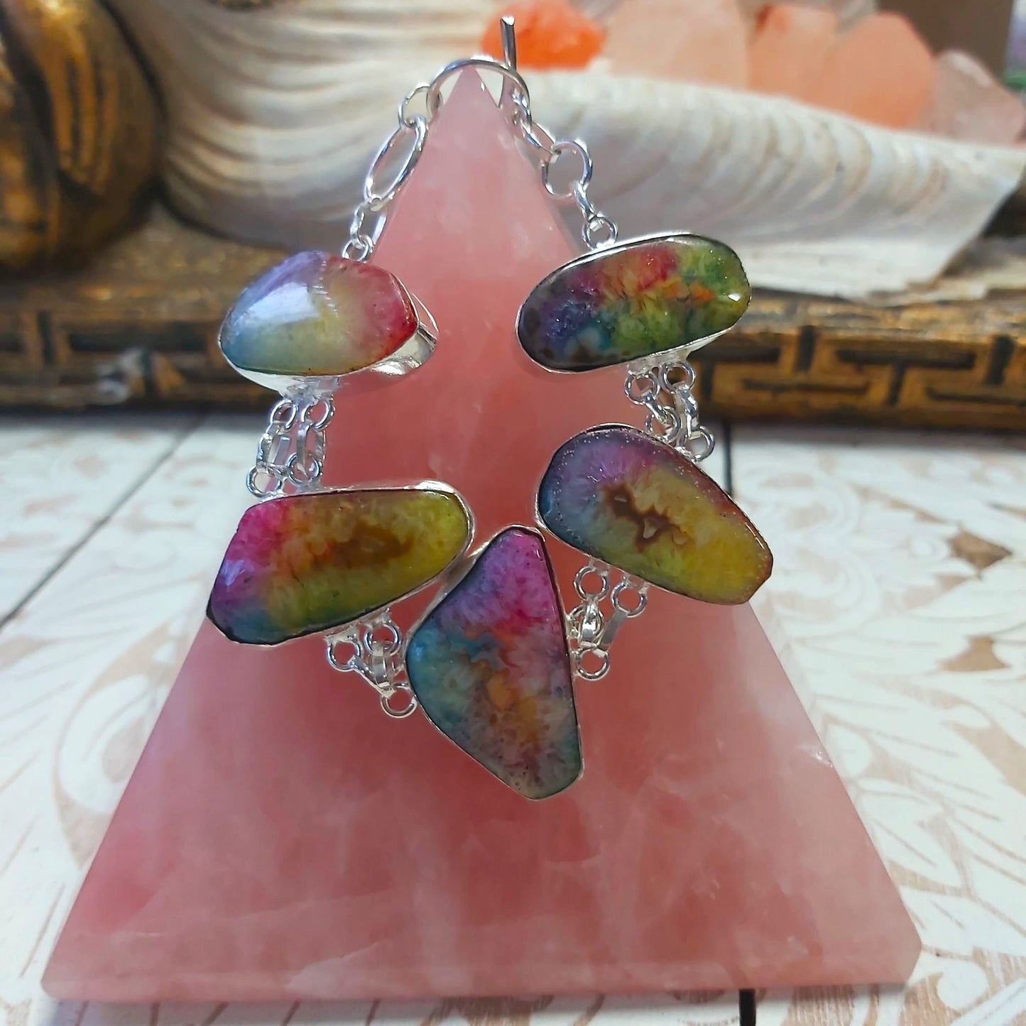 Rainbow Agate Psychic Gemstone Bracelet 18 cm (E2485)