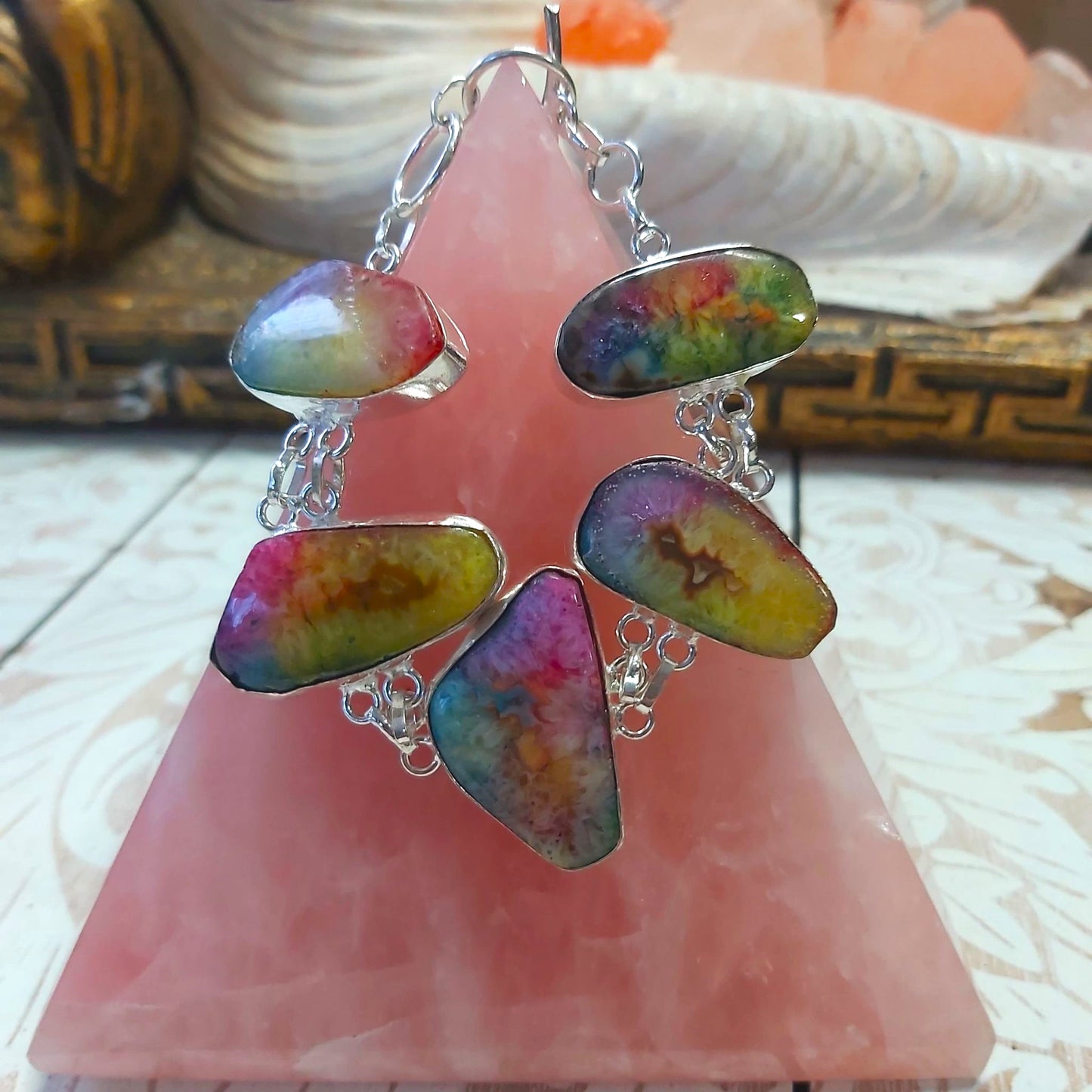 Rainbow Agate Psychic Gemstone Bracelet 18 cm (E2485)