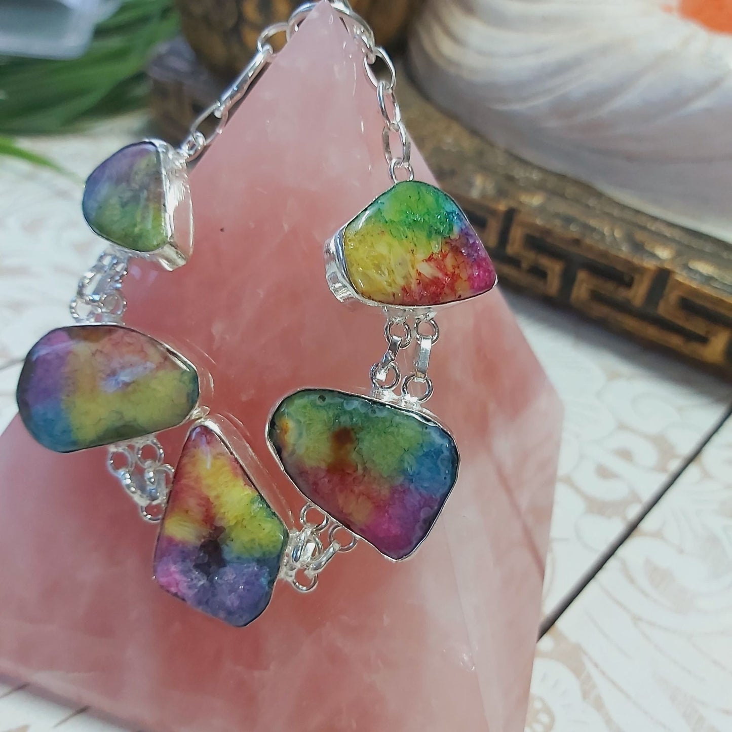 Rainbow Agate Psychic Gemstone Bracelet 19 cm (E2486)