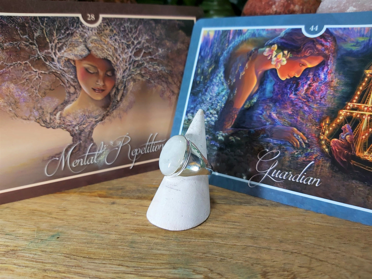 Rainbow Moonstone Prosperity Ring Size US 8.5 (E28)