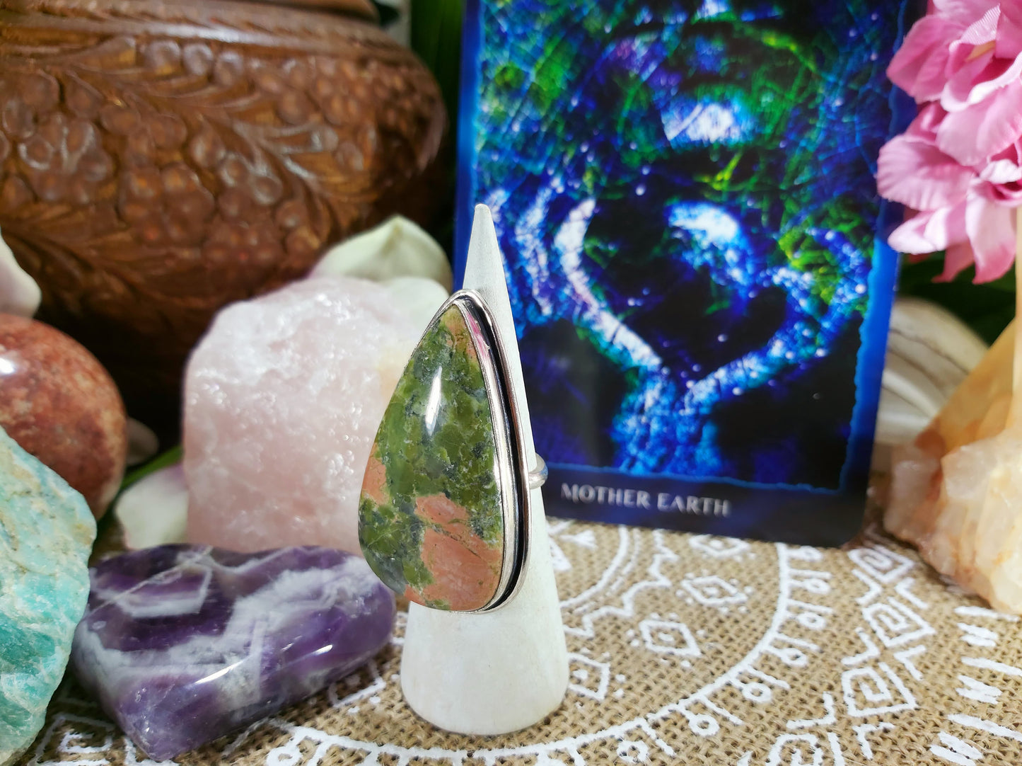 Unakite Emotional Release Ring Size US 6.5 (E298)