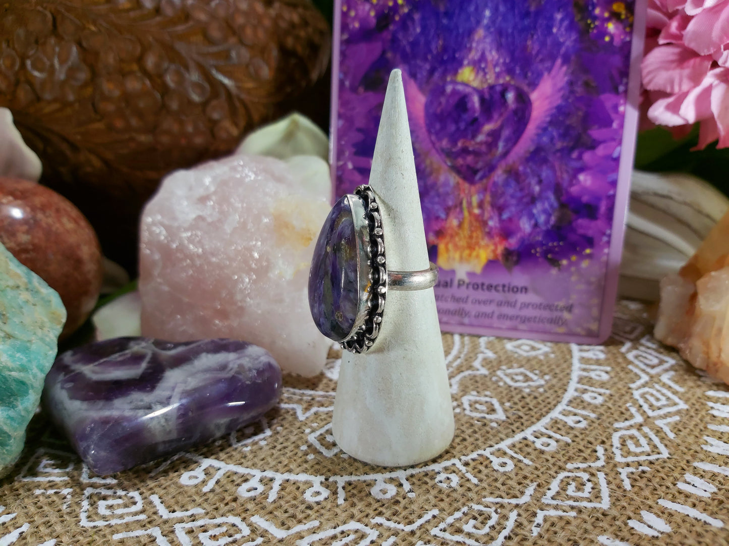 Charoite Spiritual Path Ring Size US 8 (E304)