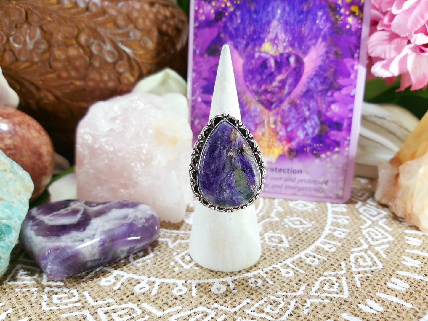 Charoite Spiritual Path Ring Size US 8 (E304)