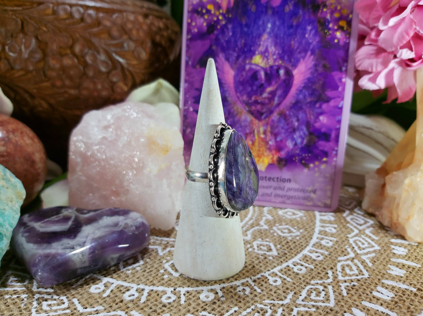 Charoite Spiritual Path Ring Size US 8 (E304)