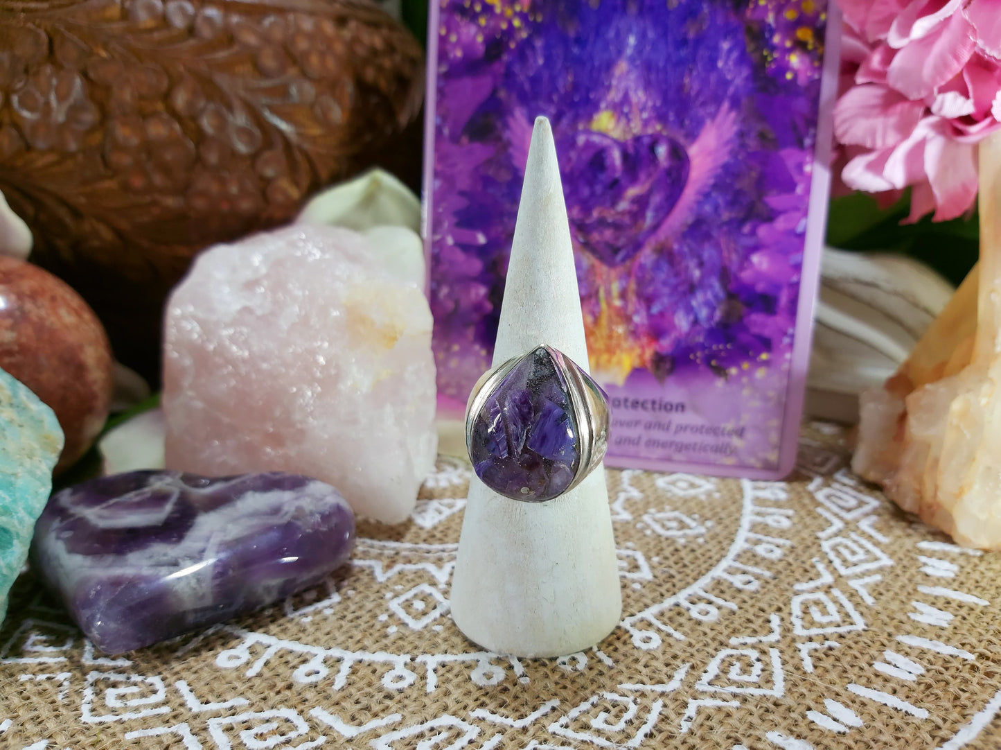 Copper & Charoite Ring Size US 8.5 (E305)