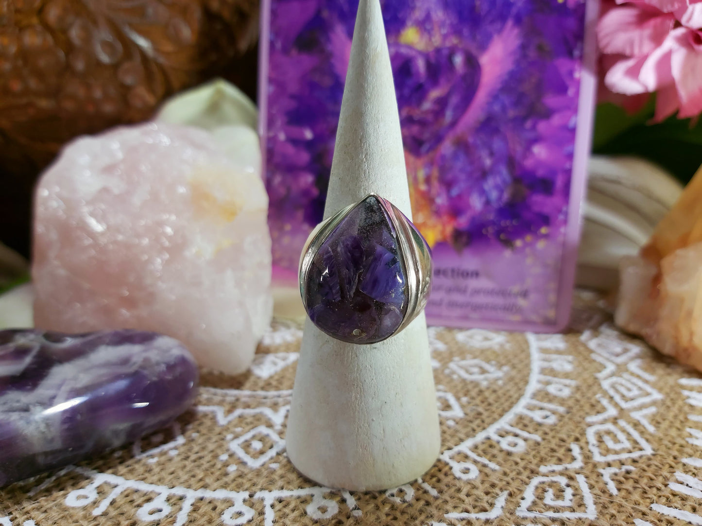 Copper & Charoite Ring Size US 8.5 (E305)