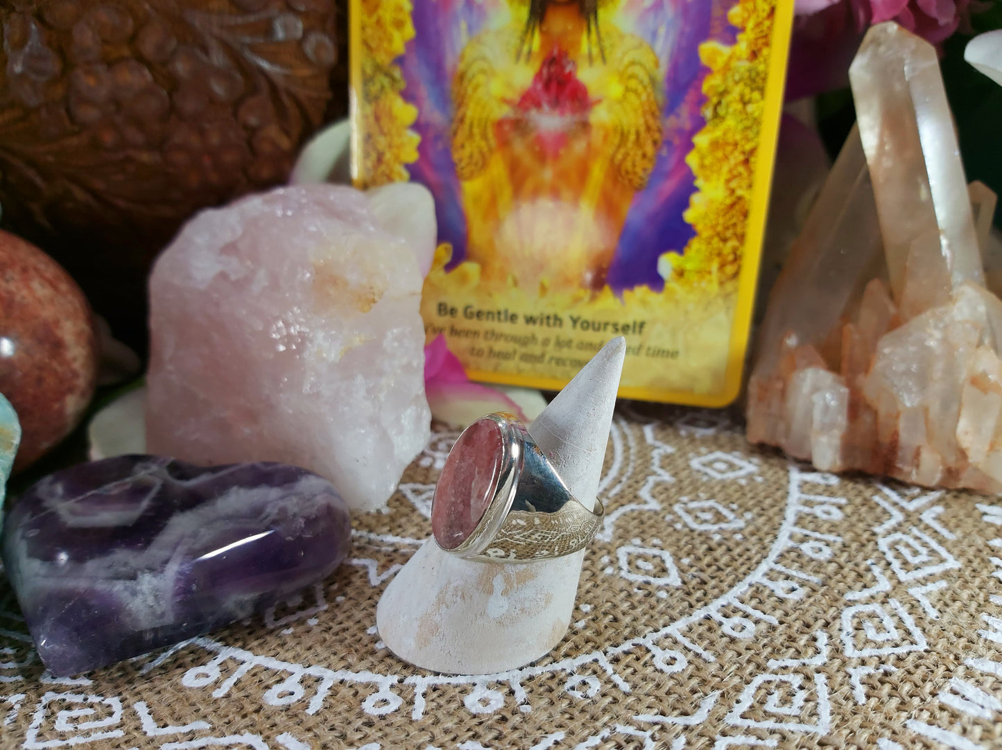 Rhodochrosite Love Ring Size US 8 (E321)