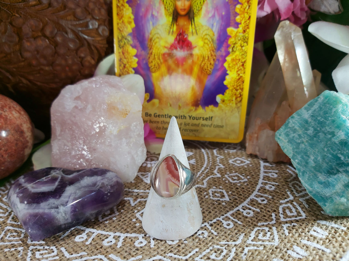 Rhodochrosite Love Ring Size US 9 (E322)