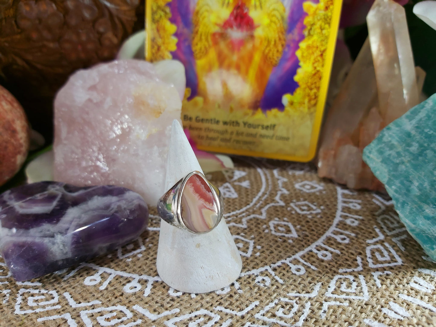 Rhodochrosite Love Ring Size US 9 (E322)