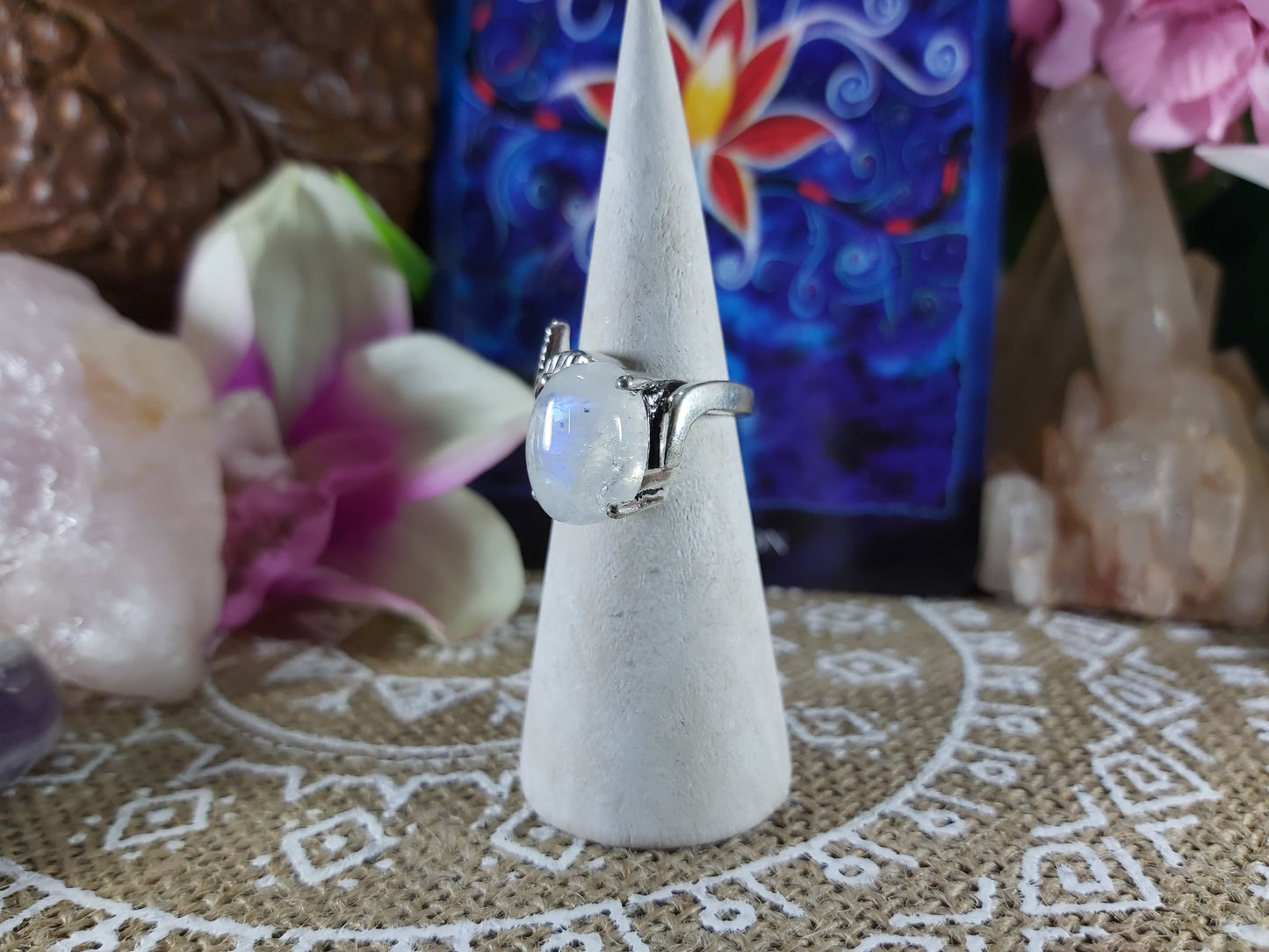 Rainbow Moonstone Ring Size US 6.5 (E377)