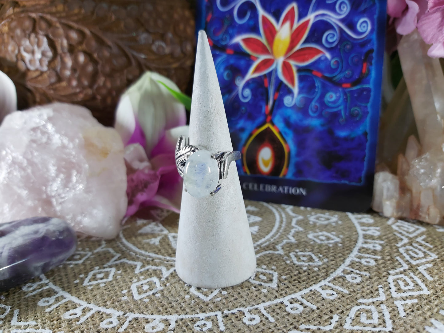 Rainbow Moonstone Ring Size US 6.5 (E377)