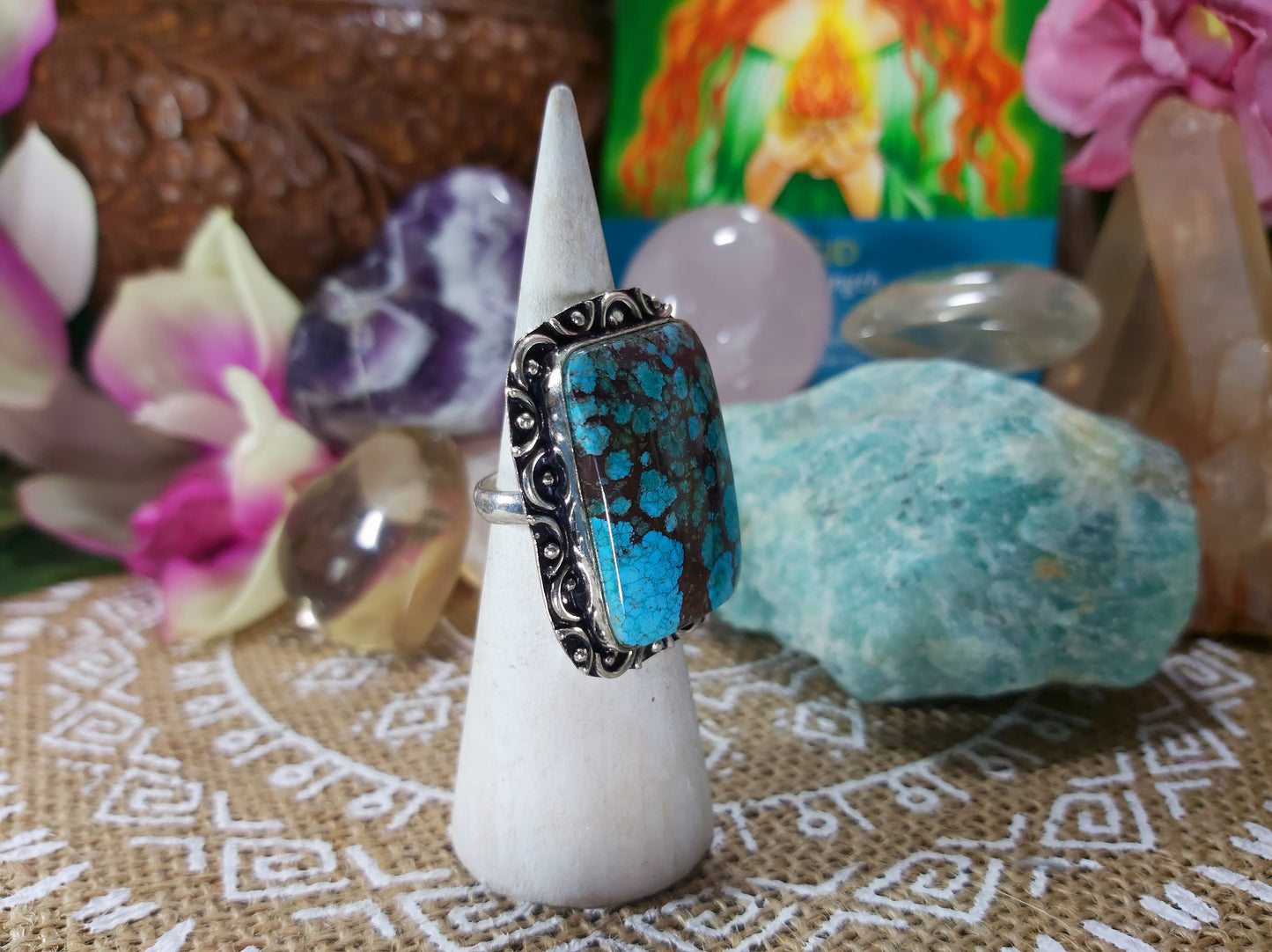 Turquoise Peace & Wisdom Gemstone Ring Size US 7 (E425)