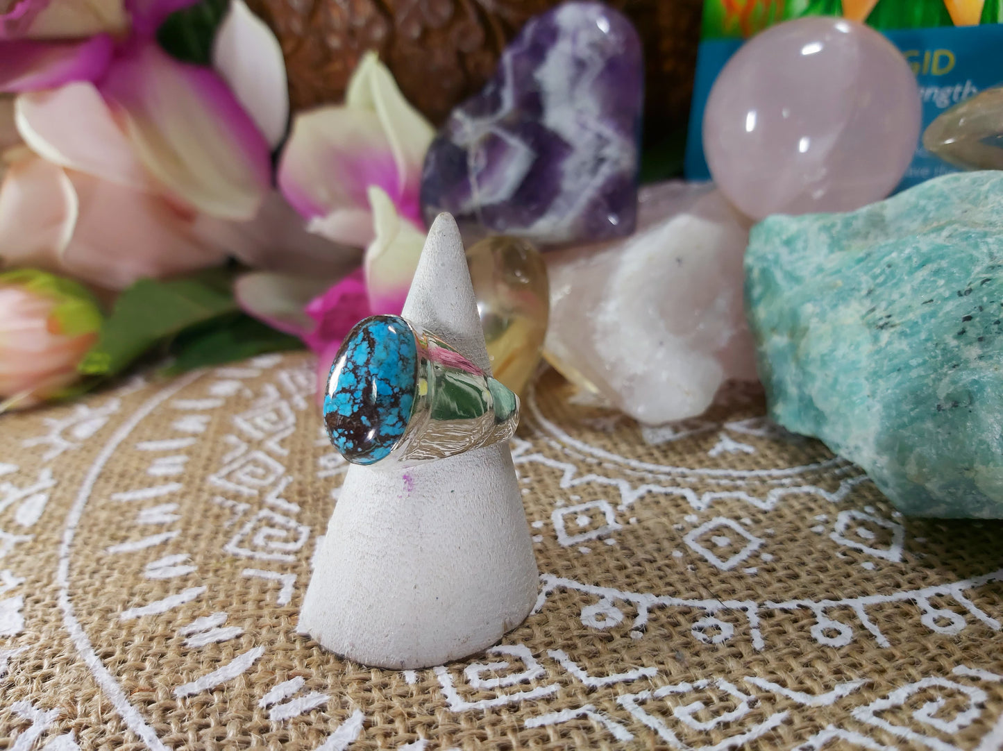 Turquoise Peace & Wisdom Gemstone Ring Size US 8 (E428)