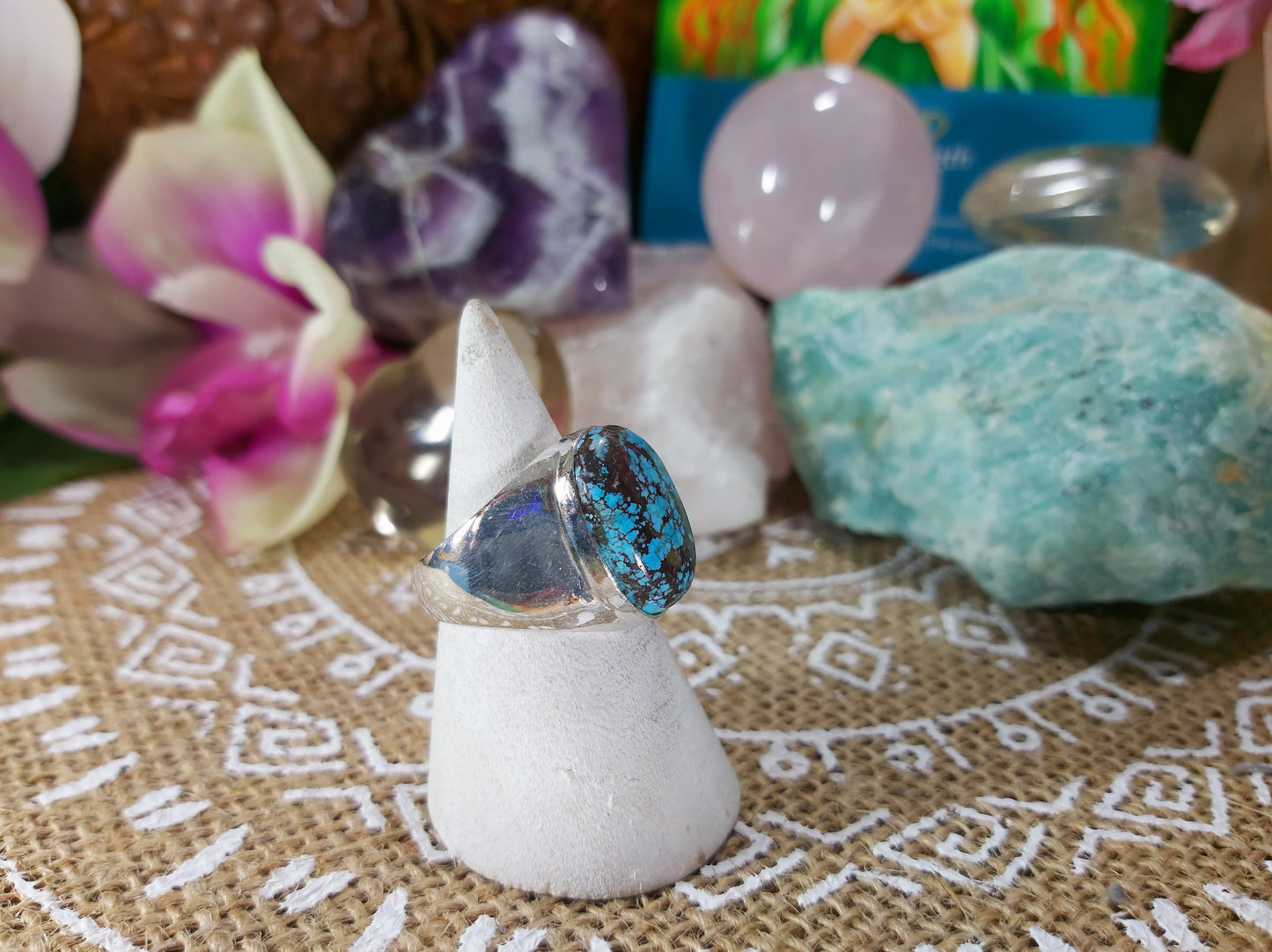 Turquoise Peace & Wisdom Gemstone Ring Size US 8 (E428)