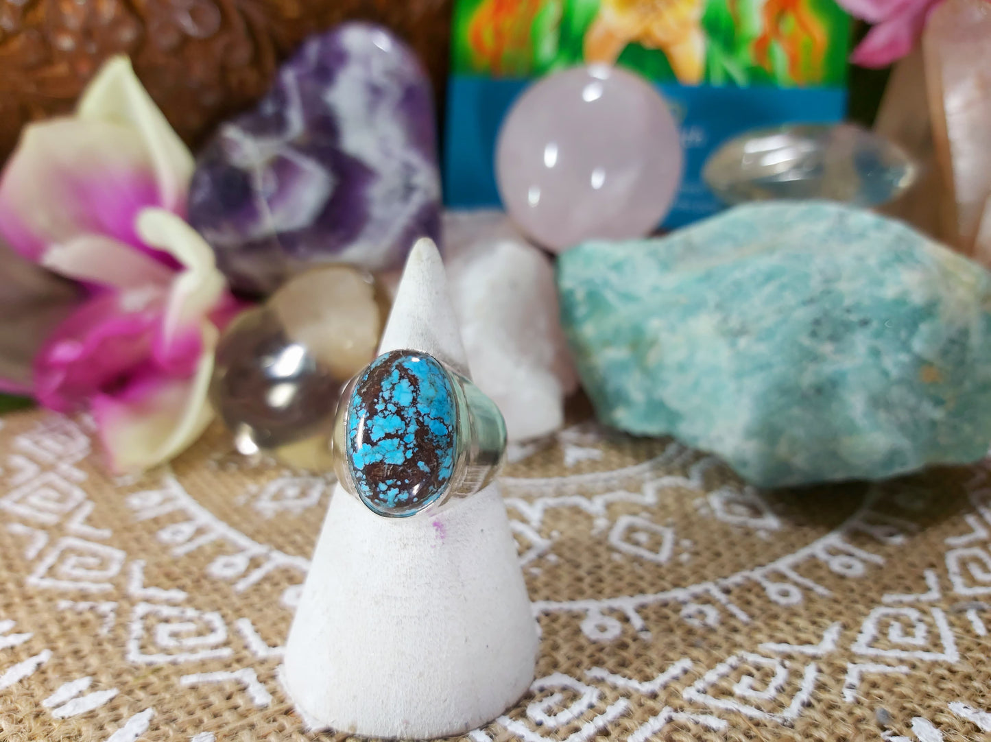 Turquoise Peace & Wisdom Gemstone Ring Size US 8 (E428)