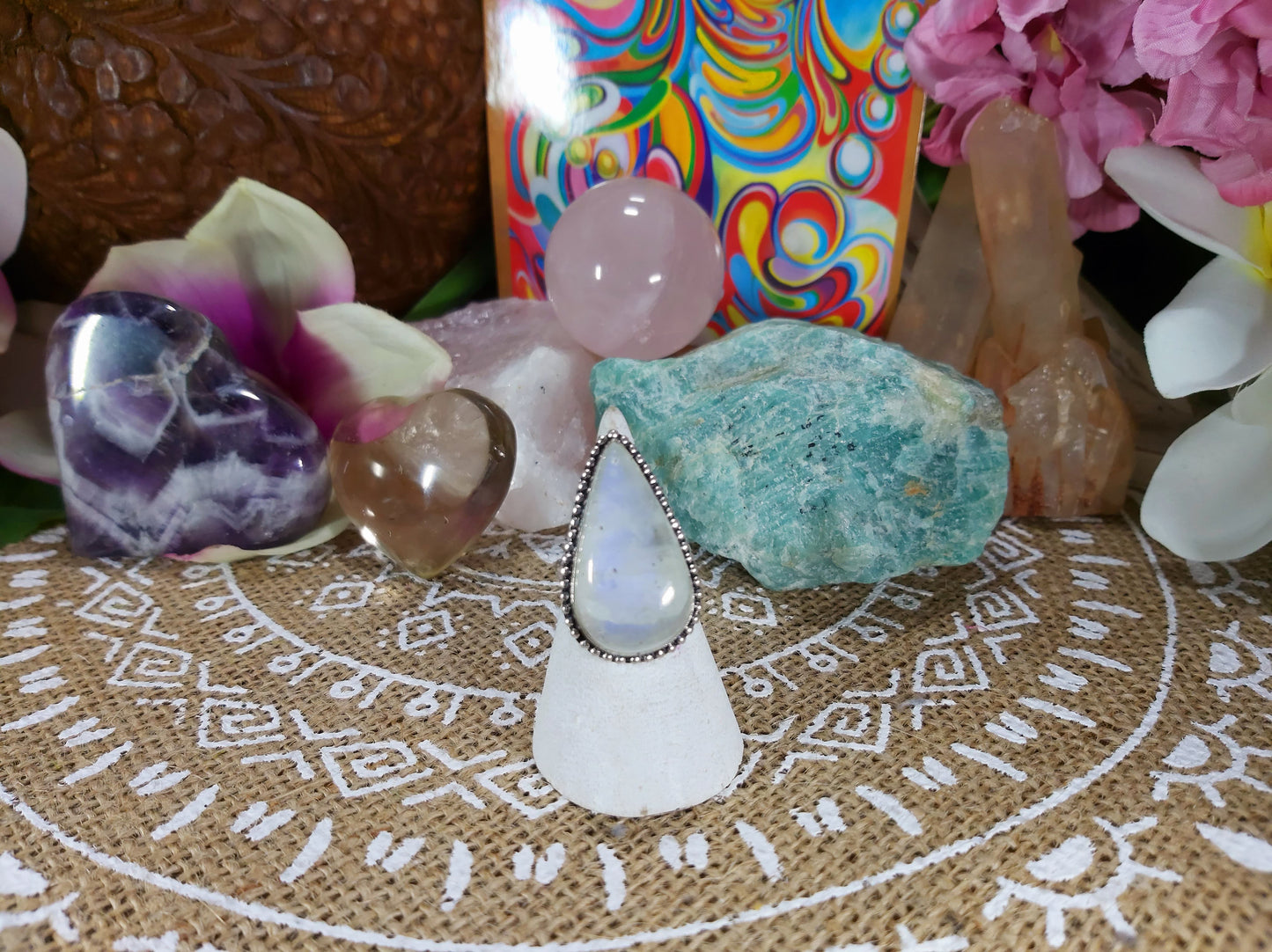 Rainbow Moonstone Compassion Ring Size US 7.5 (E445)