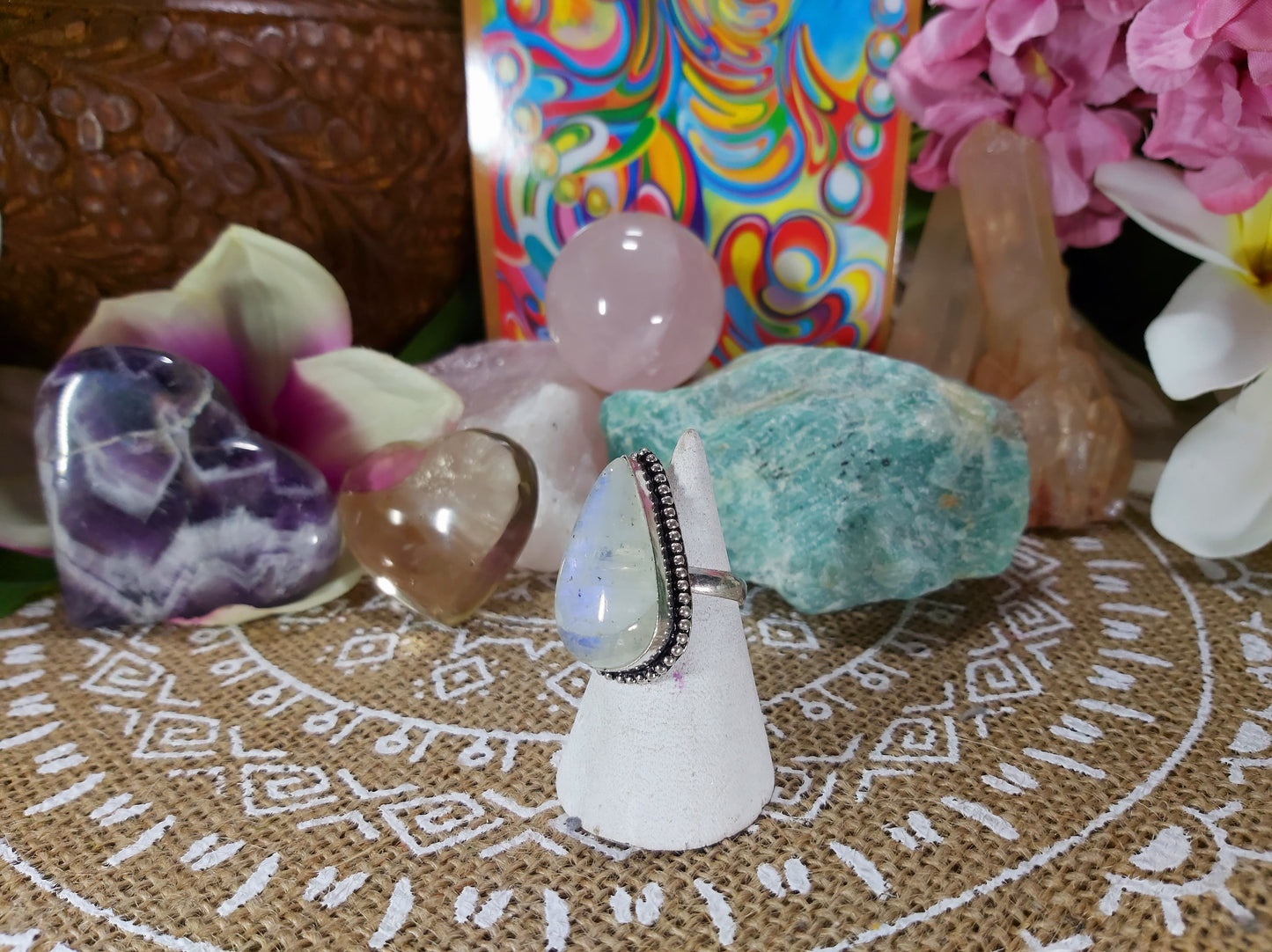 Rainbow Moonstone Compassion Ring Size US 7.5 (E445)