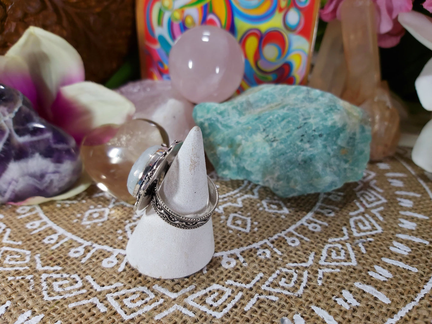 Rainbow Moonstone Ring Size US 8.5 (E450)