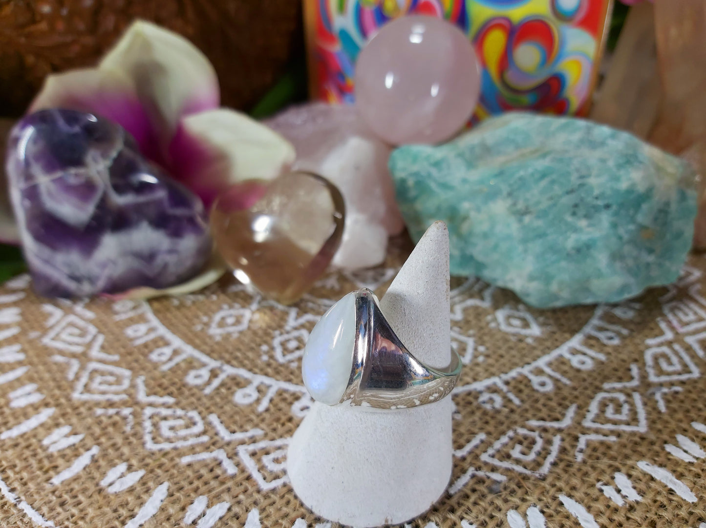 Rainbow Moonstone Ring Size US 8.5 (E451)