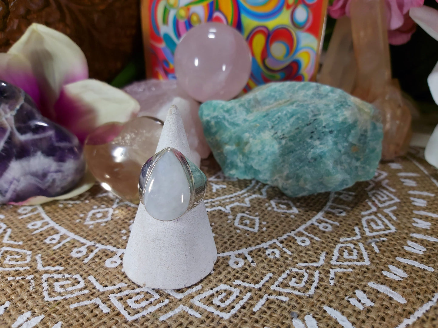 Rainbow Moonstone Ring Size US 8.5 (E451)