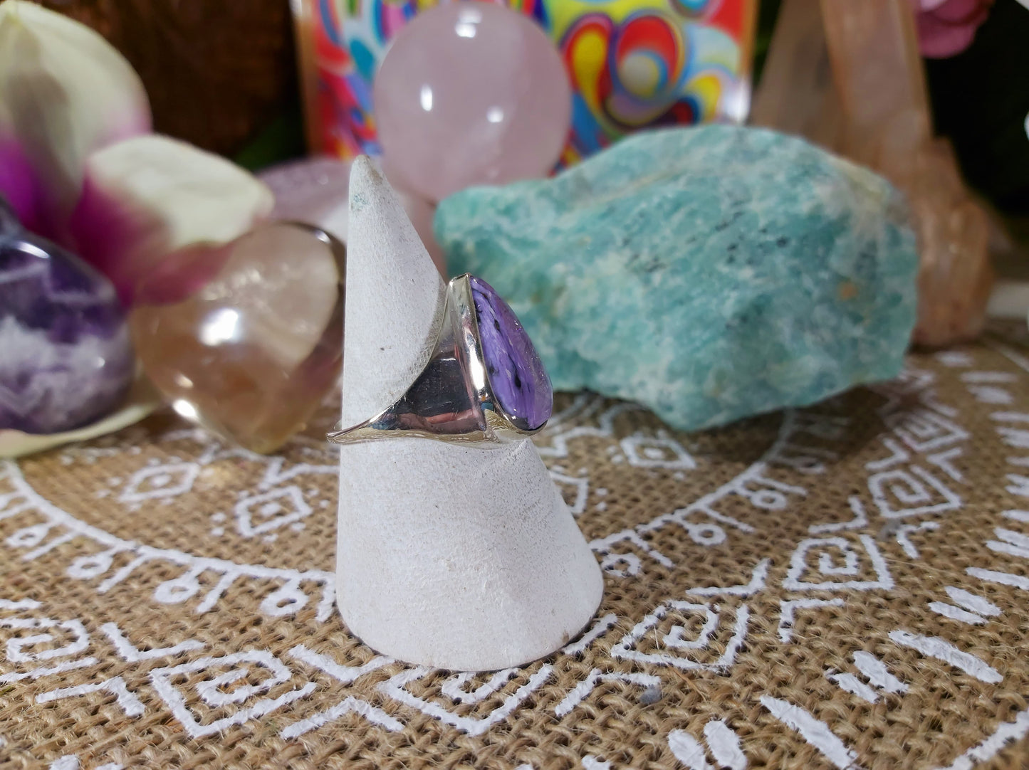 Charoite Spiritual Path Ring Size US 8 (E456)