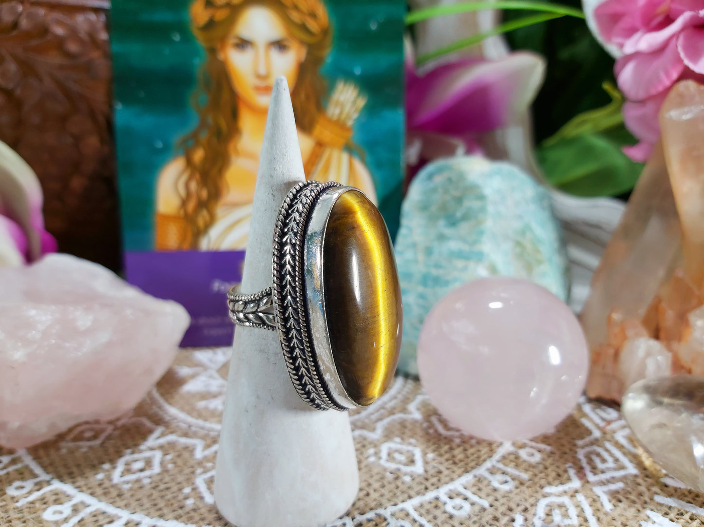 Tiger Eye Will Power Gemstone Ring Size US 8 (E499)