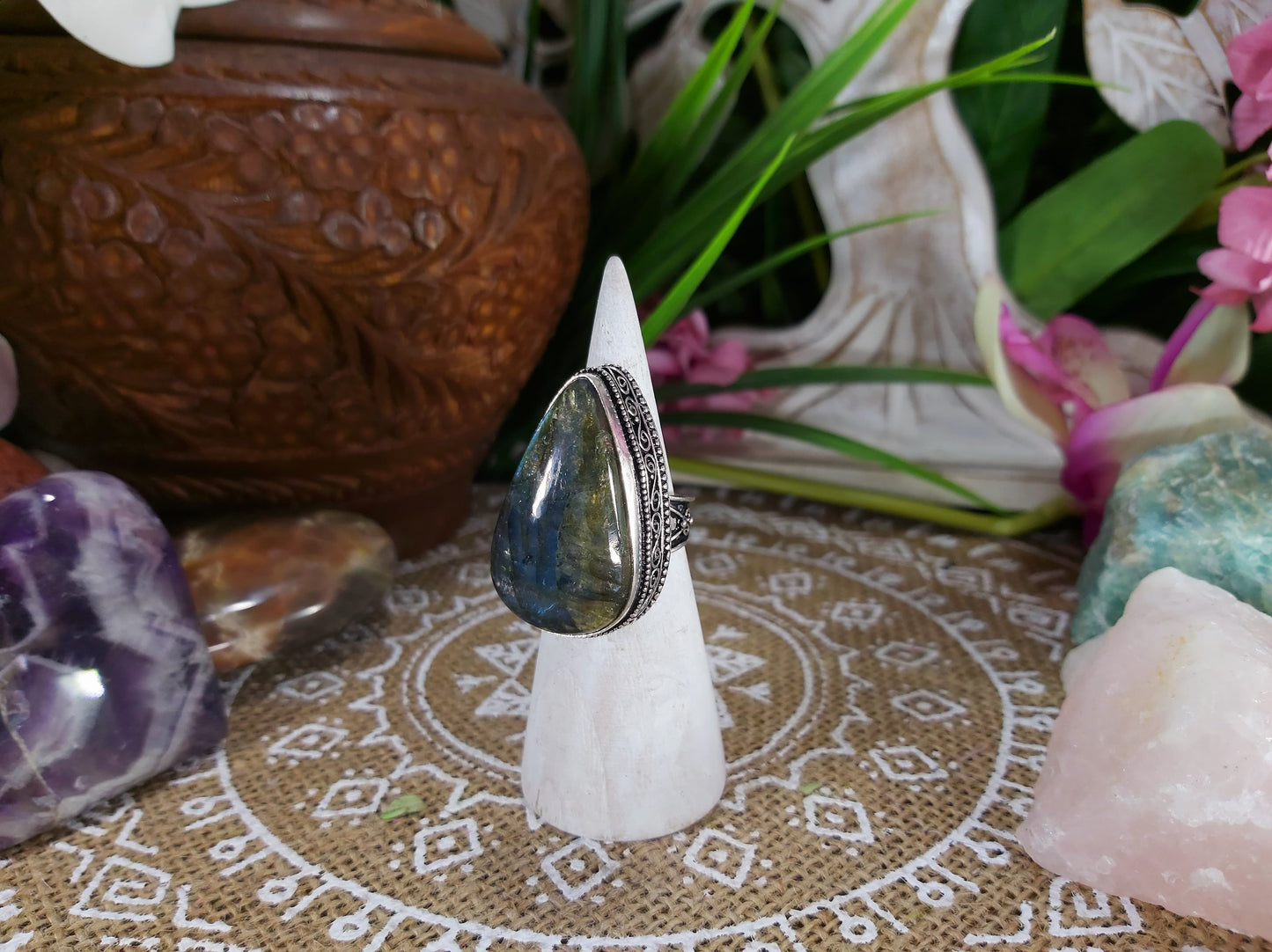 Labradorite Inner Spirit Gemstone Ring Size US 8 (E587)