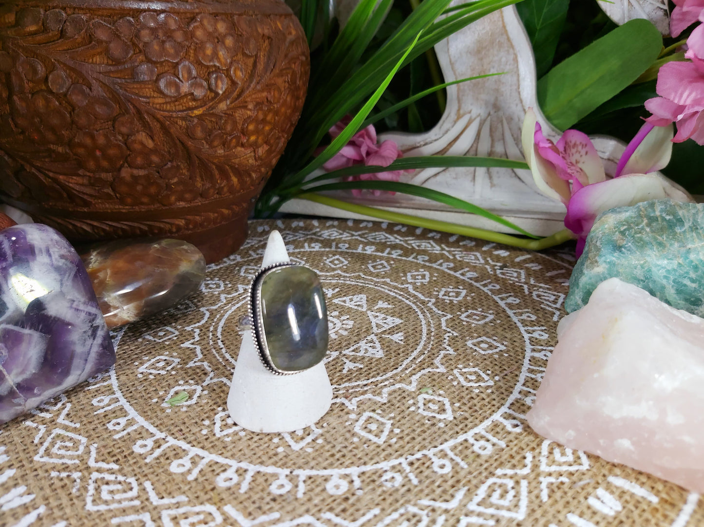 Labradorite Inner Spirit Gemstone Ring Size US 8.5 (E592)