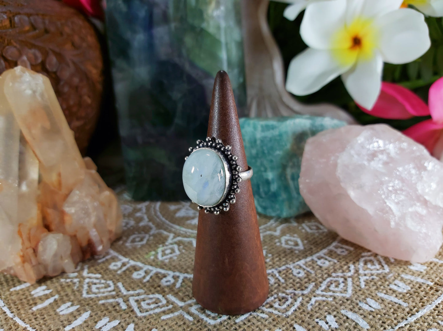 Rainbow Moonstone Goddess Ring Size US 6.5 (E721)
