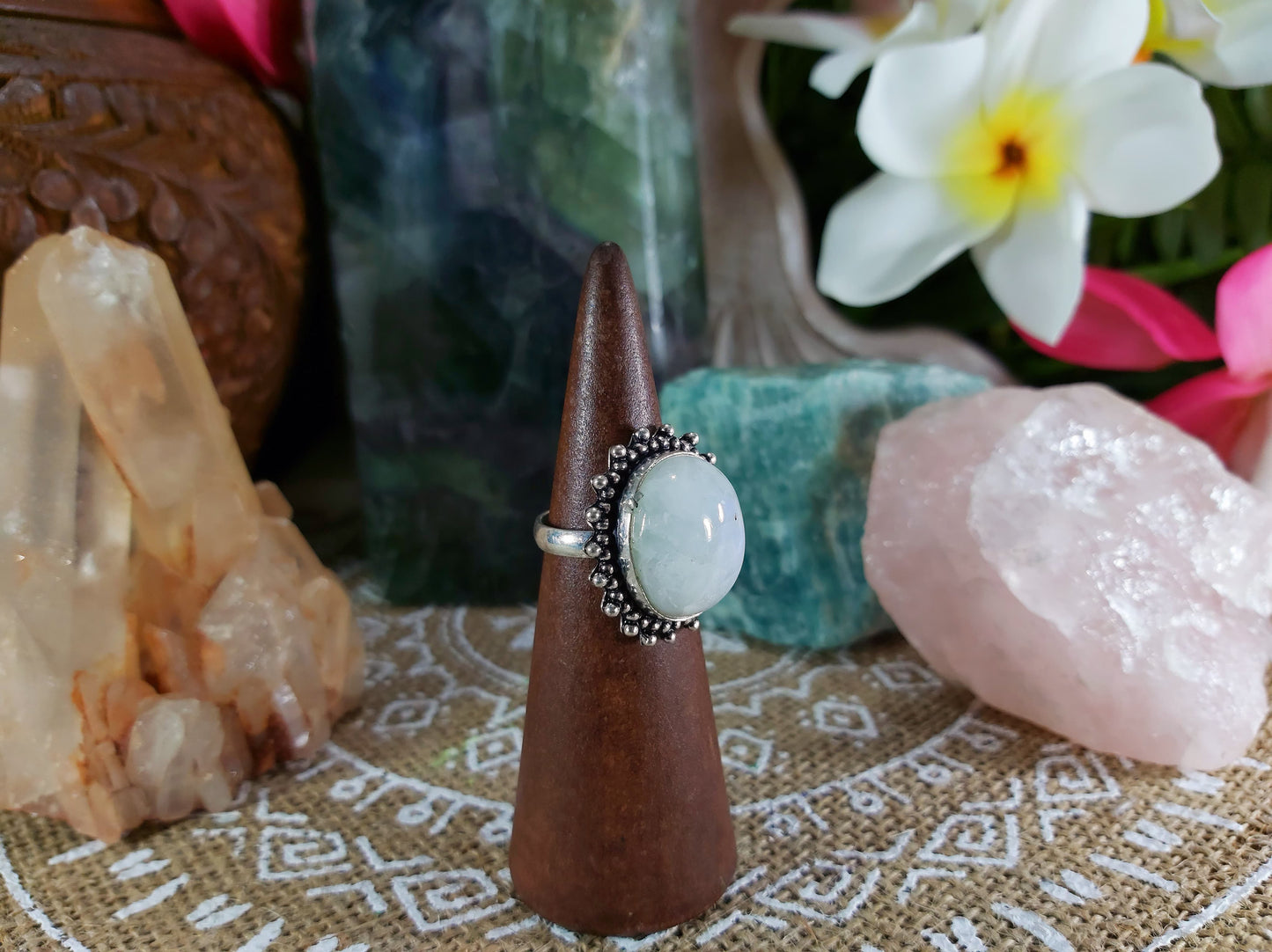 Rainbow Moonstone Goddess Ring Size US 6.5 (E721)