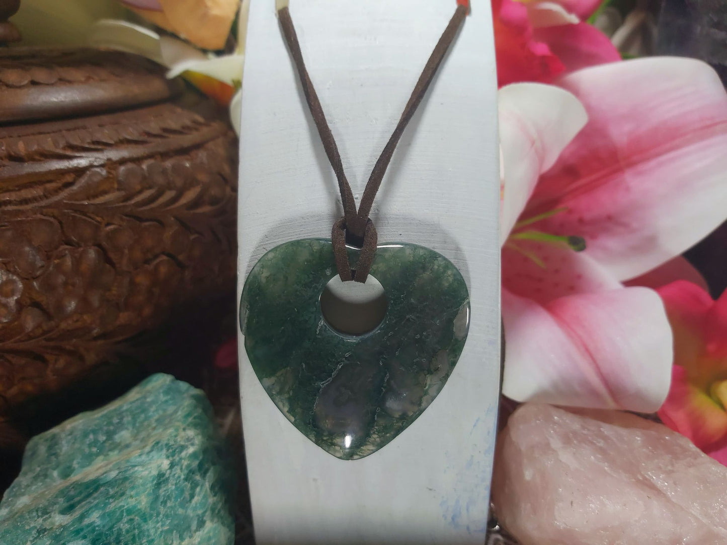 Moss Agate Forgiveness Safety Circle Pendant (E840)