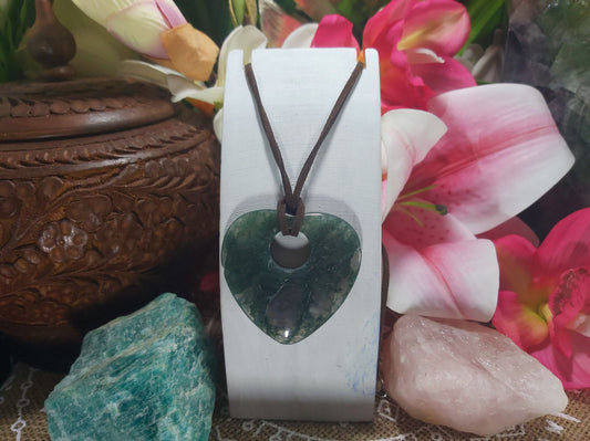 Moss Agate Forgiveness Safety Circle Pendant (E840)