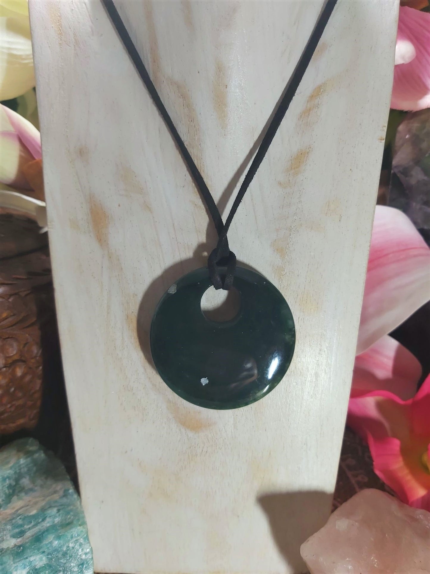 Moss Agate Forgiveness Safety Circle Pendant (E850)