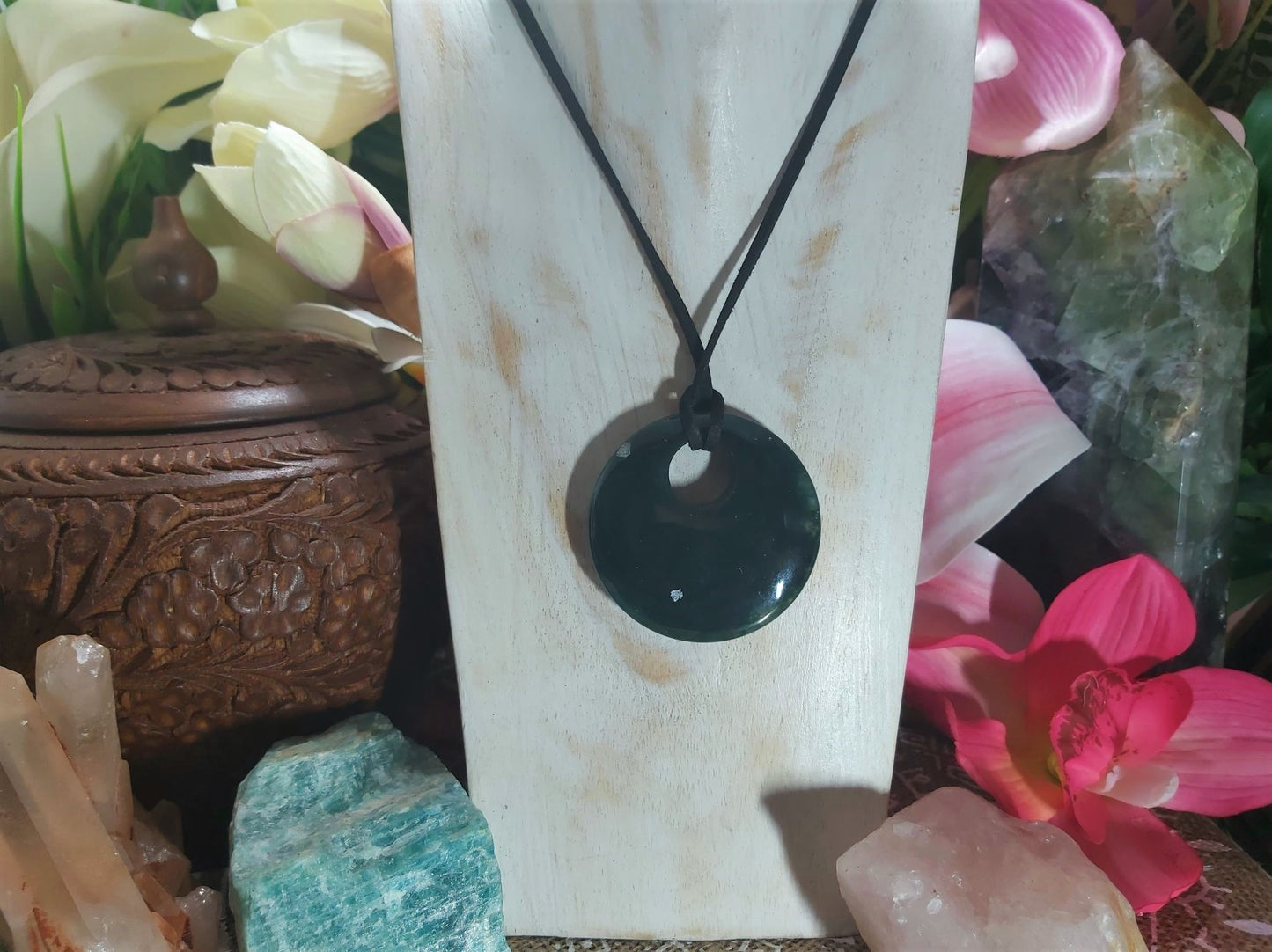 Moss Agate Forgiveness Safety Circle Pendant (E850)