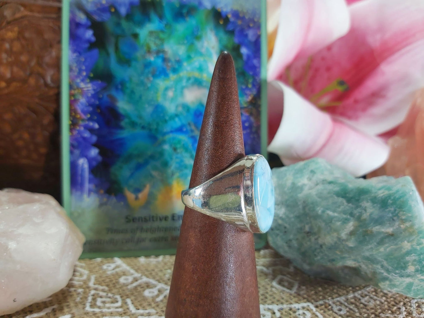 Larimar Emotional Healing Gemstone Ring Size US 8.5 (E896)