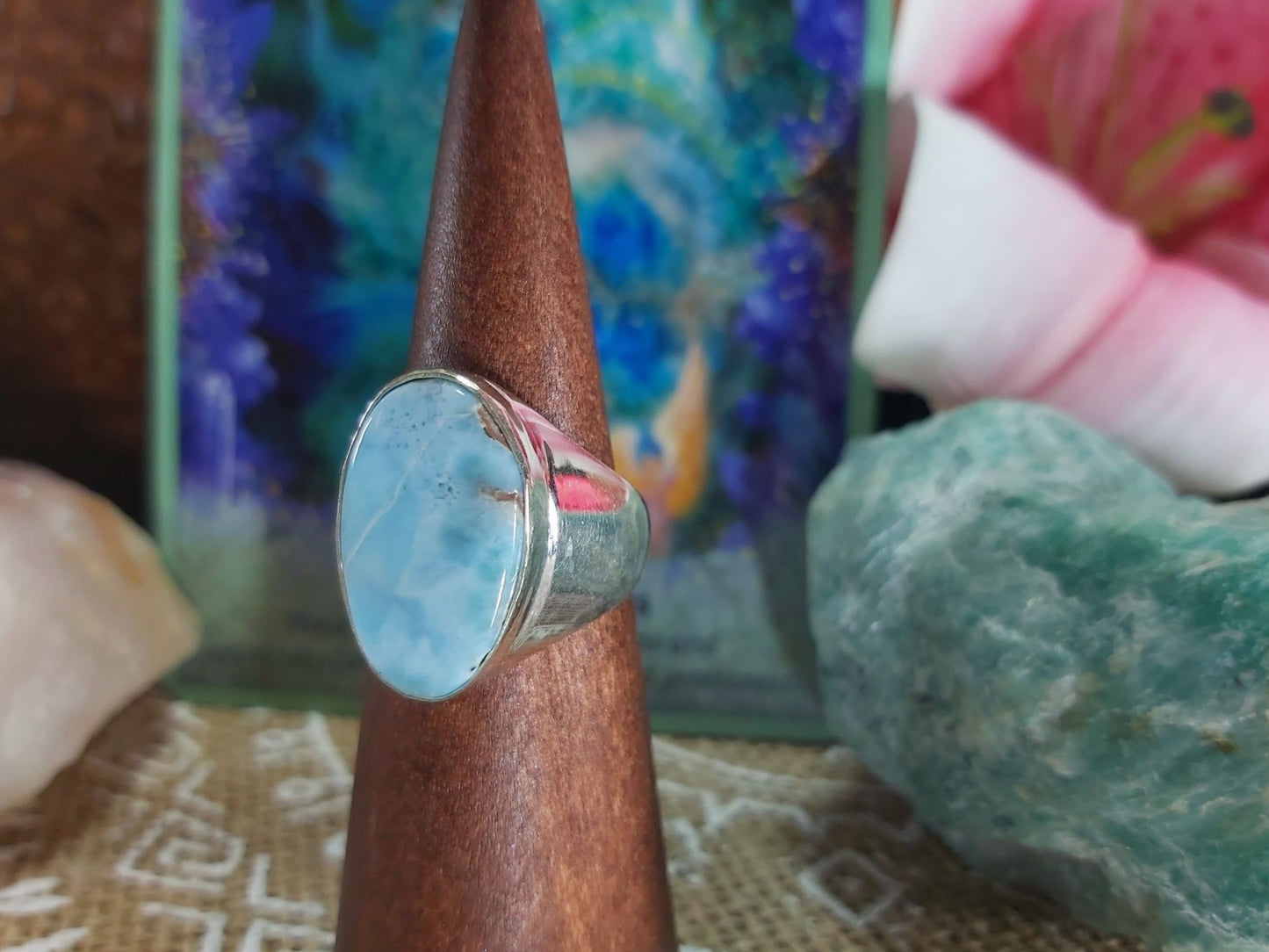 Larimar Emotional Healing Gemstone Ring Size US 8.5 (E896)