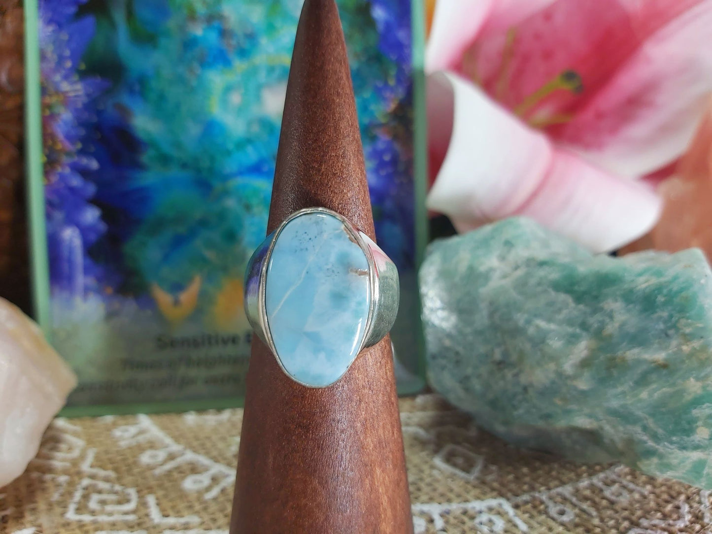 Larimar Emotional Healing Gemstone Ring Size US 8.5 (E896)