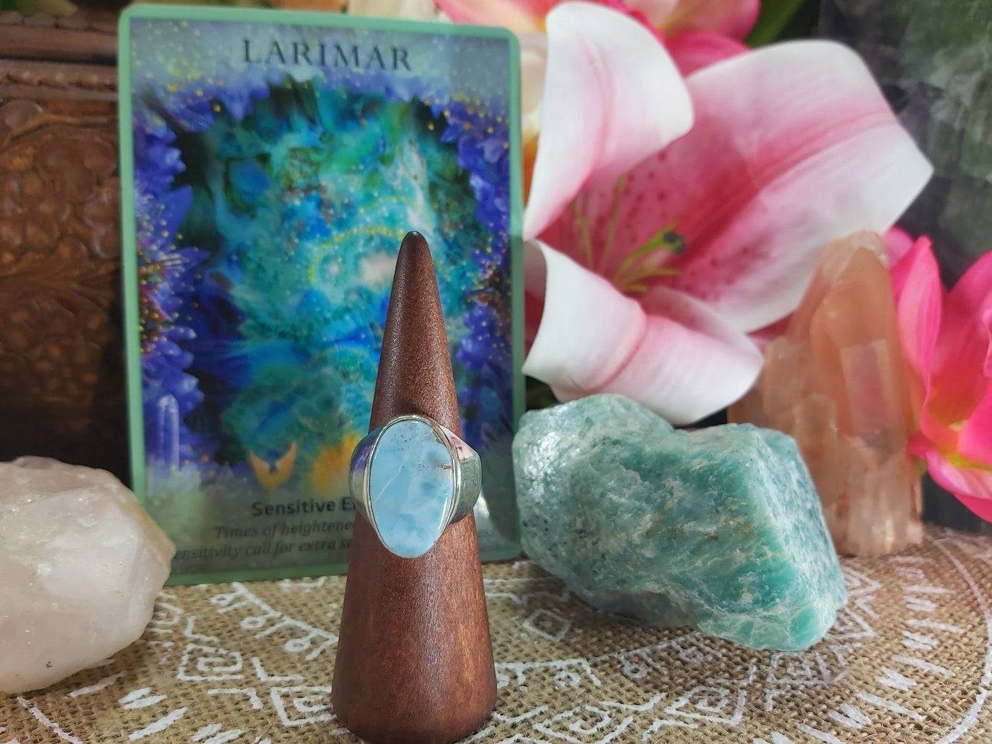 Larimar Emotional Healing Gemstone Ring Size US 8.5 (E896)