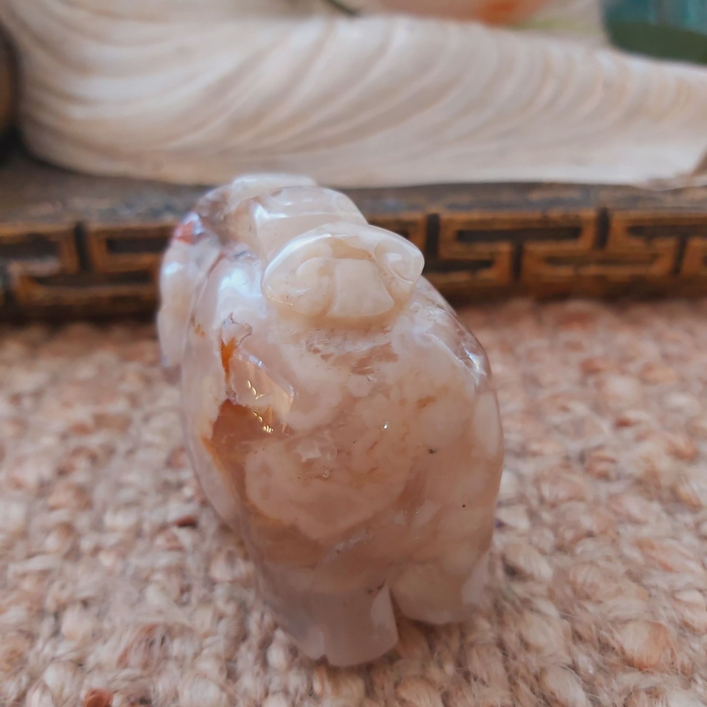 Hand Carved Flower Agate Crystal 295 gms (GEM139)