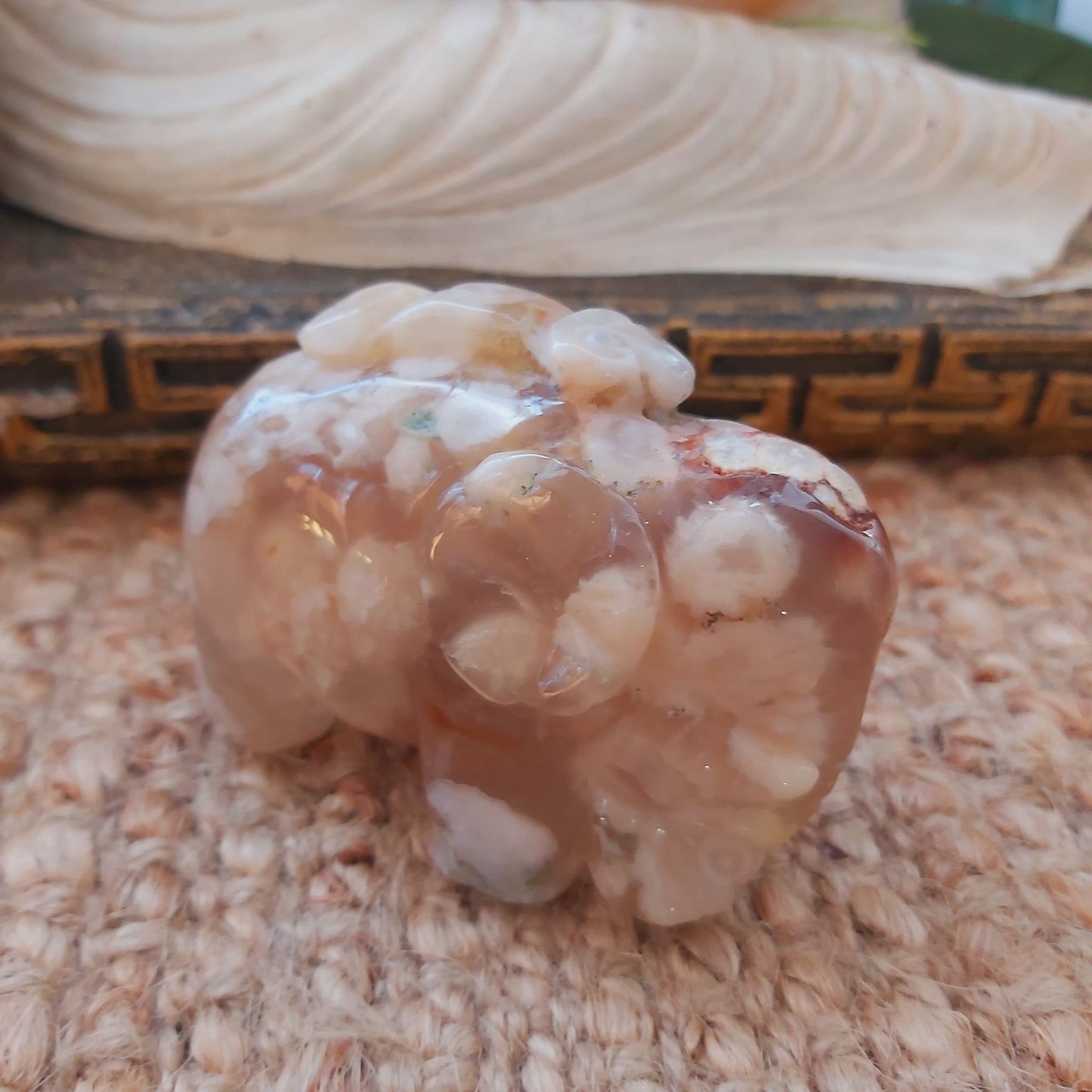 Hand Carved Flower Agate Crystal 266 gms (GEM140)