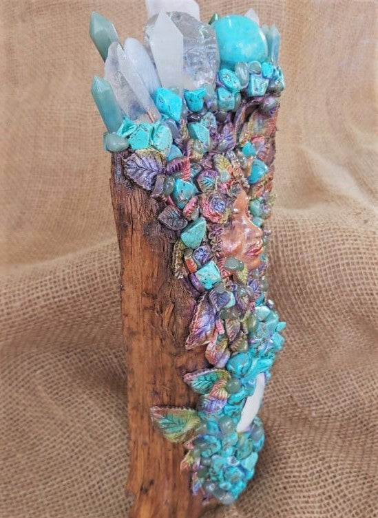 Handmade Crystal Sculpture Decor – Amazonite, Calcite, Clear Quartz, & Moonstone (Deco 1)