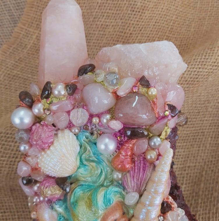 Handmade Crystal Sculpture Decor – Rose Quartz & Smokey Quartz (Deco 3)