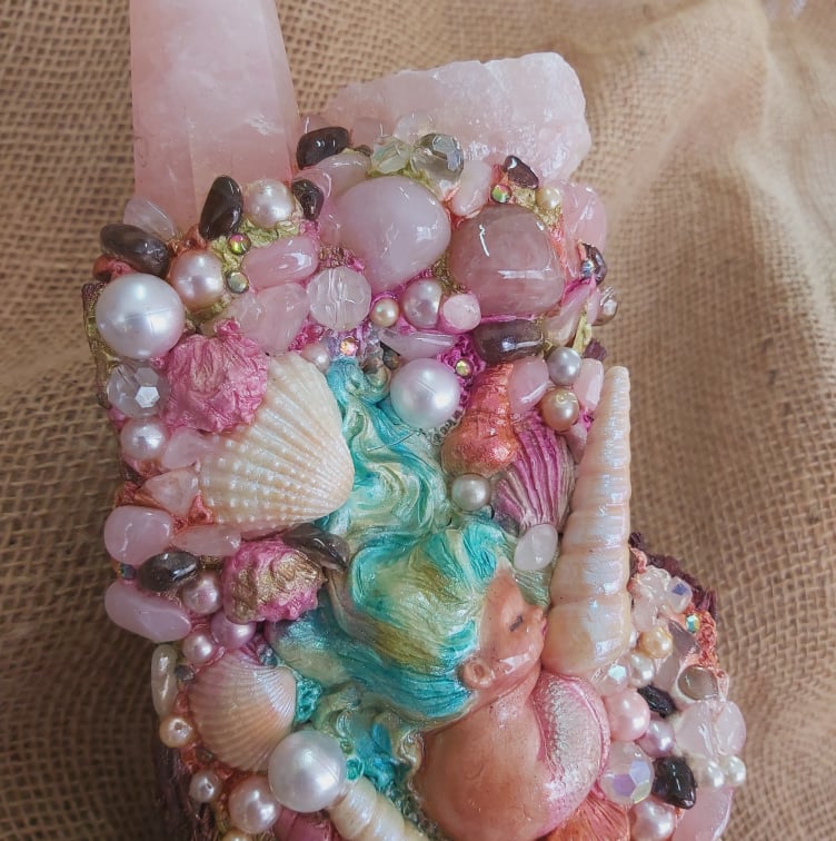 Handmade Crystal Sculpture Decor – Rose Quartz & Smokey Quartz (Deco 3)