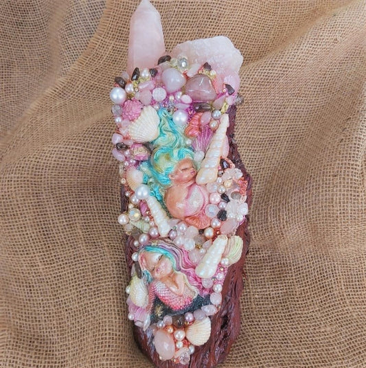 Handmade Crystal Sculpture Decor – Rose Quartz & Smokey Quartz (Deco 3)