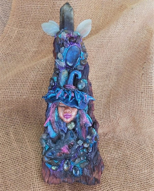 Handmade Crystal Sculpture Decor – Labradorite & Carribean Blue Calcite (Deco 4)