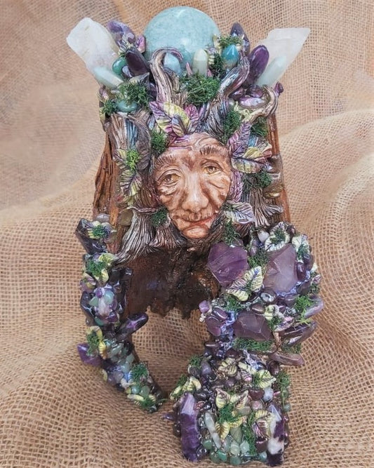 Handmade Crystal Sculpture Decor – Amethyst, Aventurine, Calcite, Green Jade & Rainbow Moonstone (Deco 5)