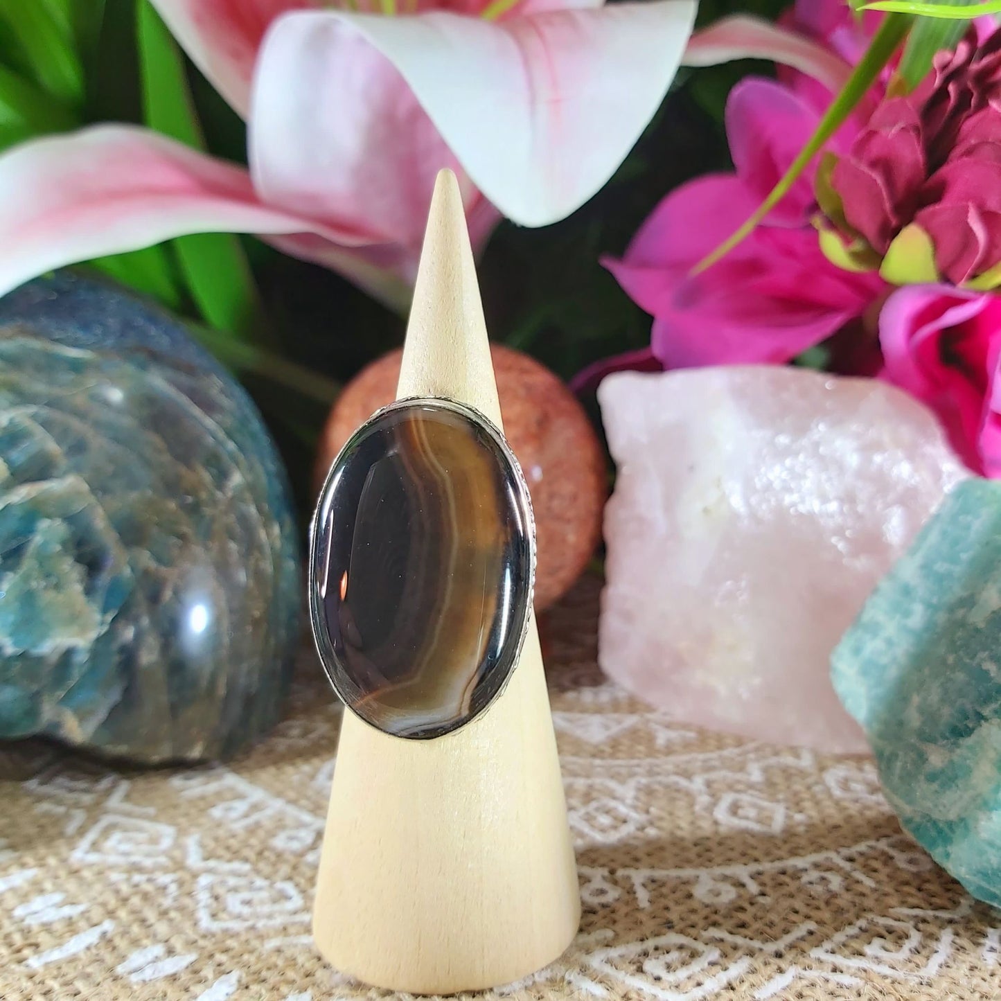 Black Lace Onyx Self-Confidence Ring Size US 6.5 (E1038)