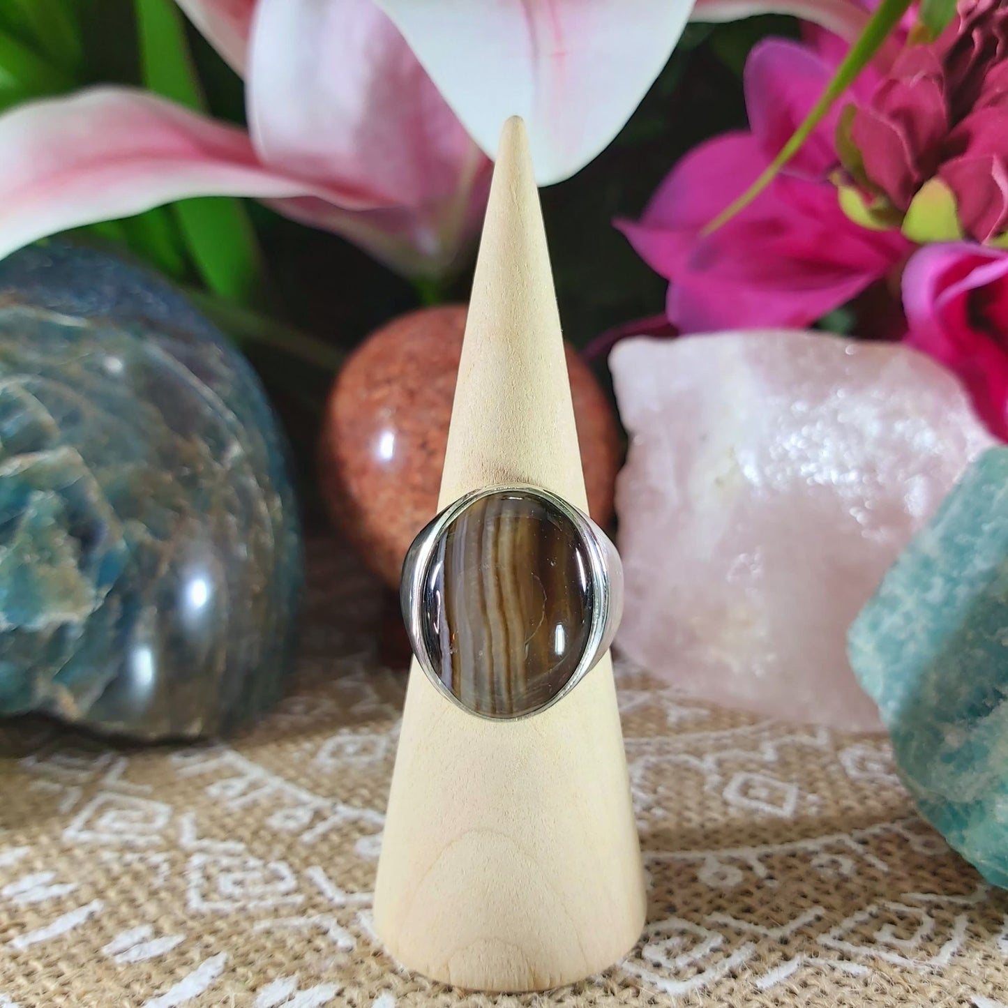 Black Lace Onyx Self-Confidence Ring Size US 8.5 (E1040)